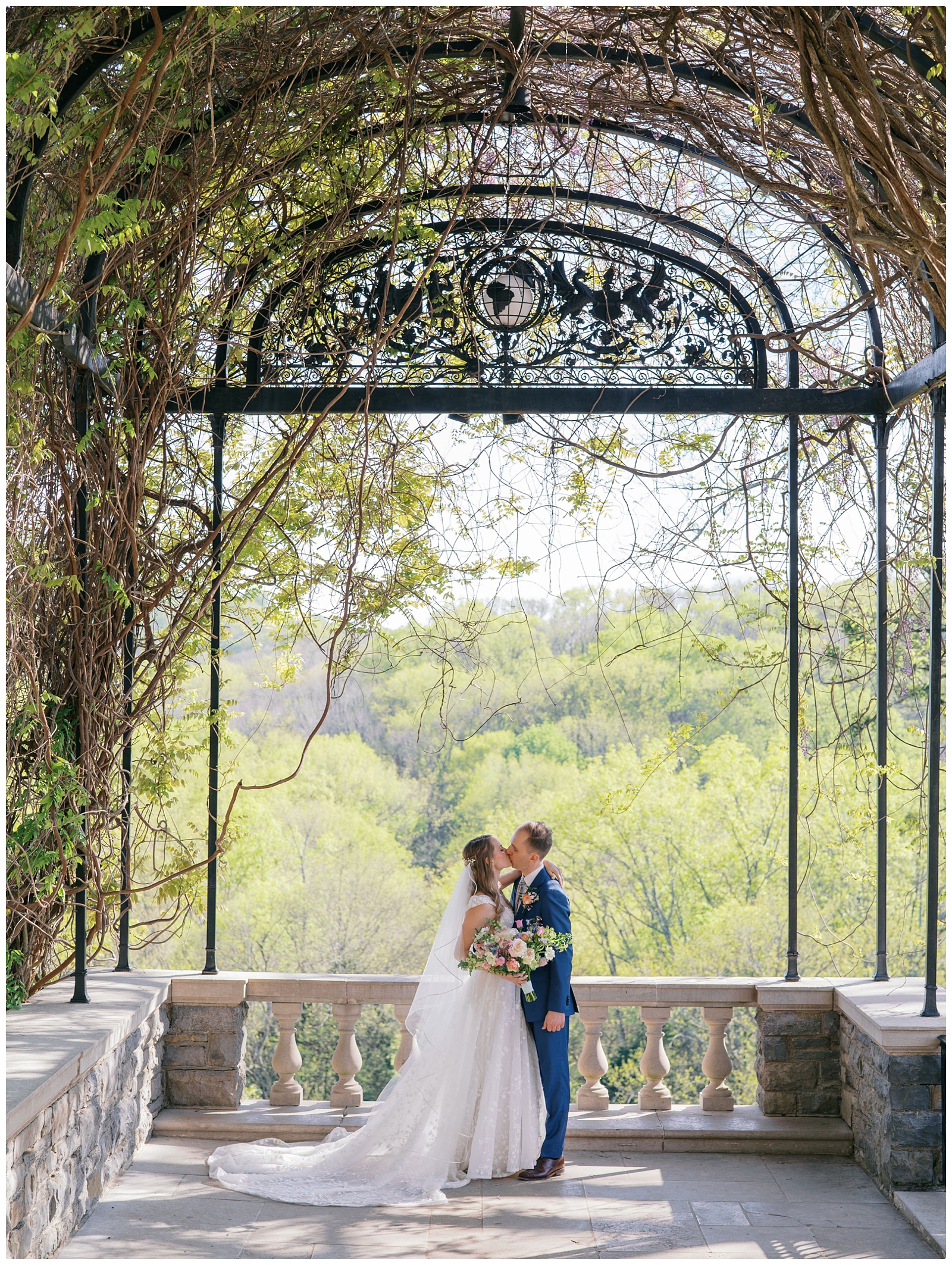 Cheekwood Estate and Gardens Wedding portrait of bride and groom kissing