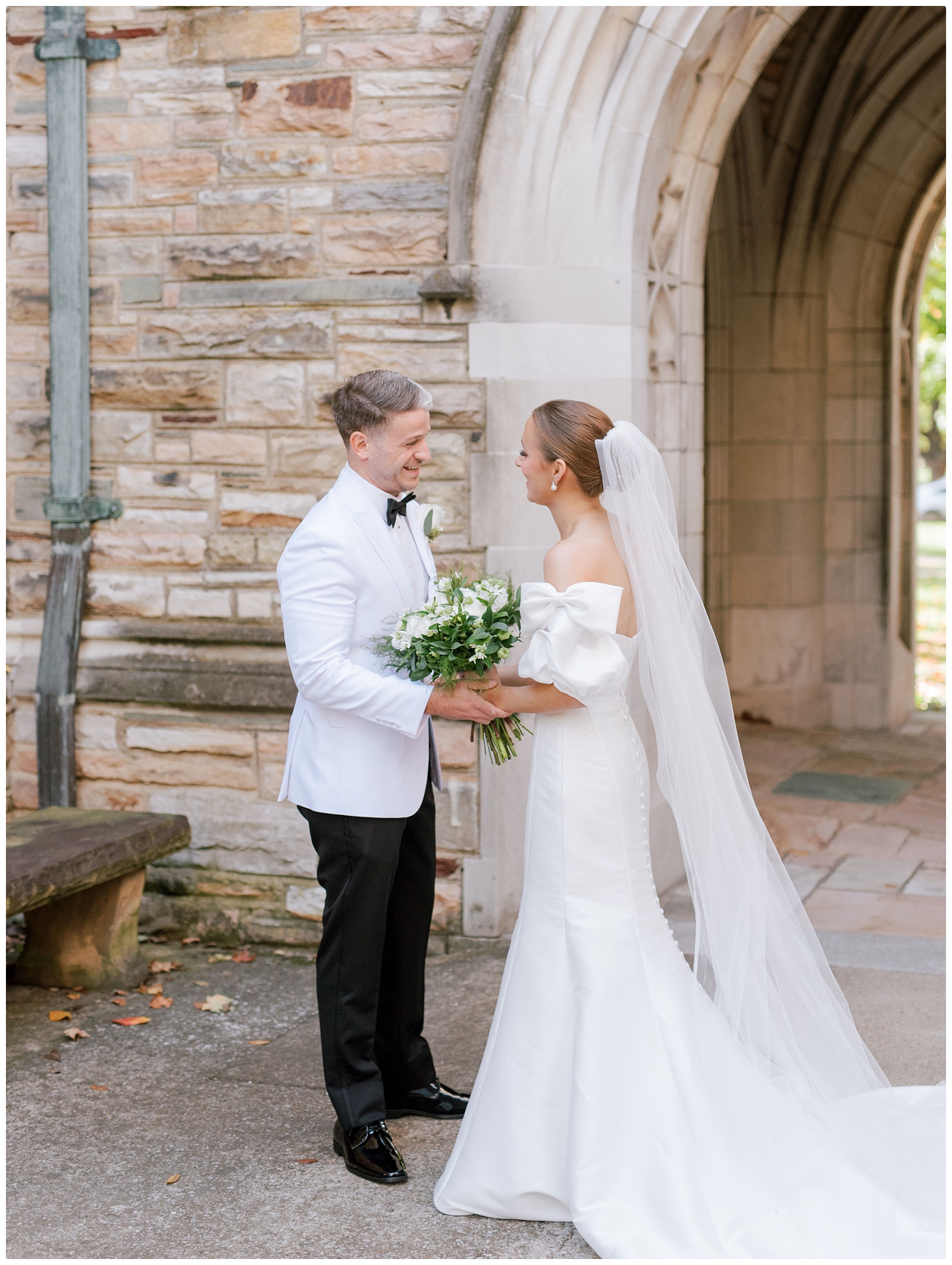 bride and groom first look before their Scarritt bennett chapel wedding ceremony
