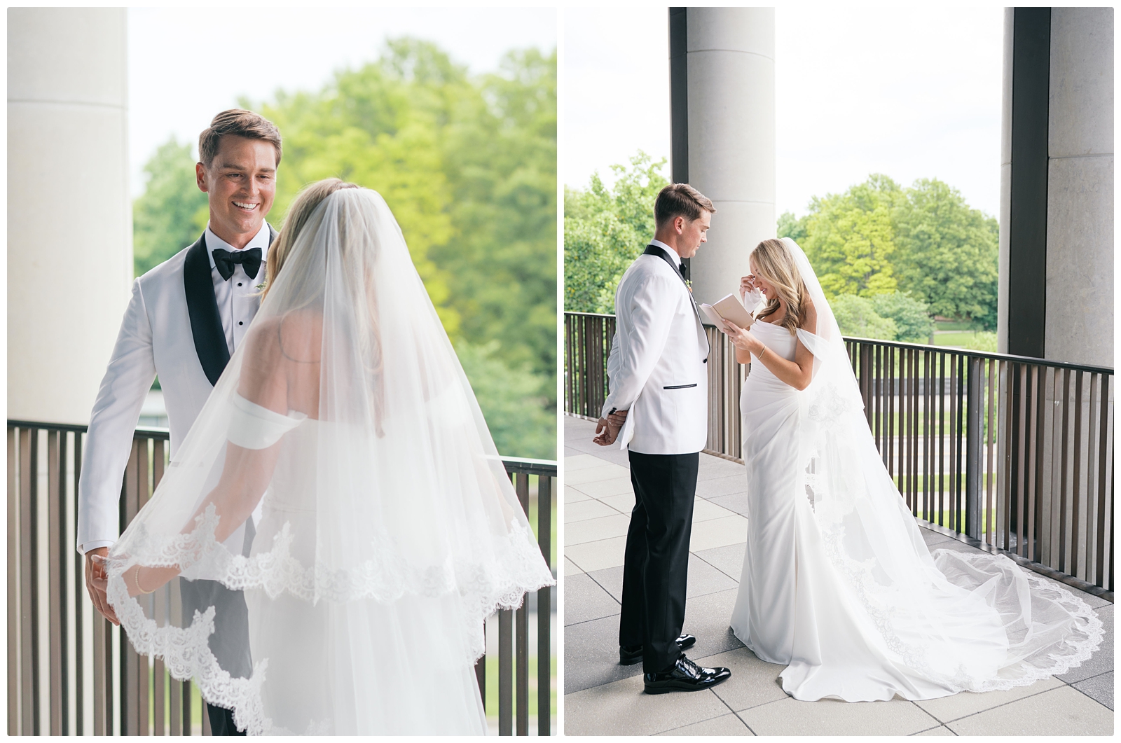 bride and groom first look at their Tennessee State Museum wedding